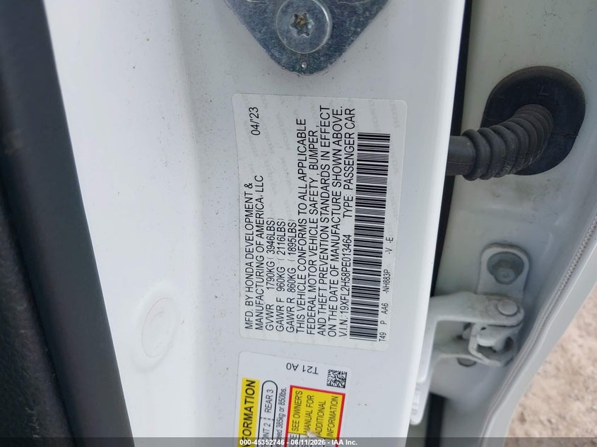 VIN 19XFL2H58PE013464 2023 HONDA CIVIC LX