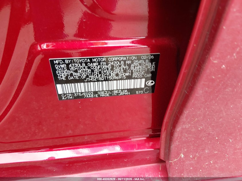 LEXUS IS 350 2026 VIN JTHGZ1B21T5096915