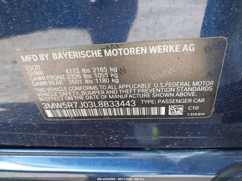 2020 BMW 330I auction photo 8