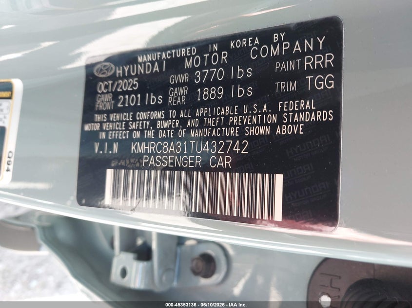 2026 Hyundai Venue Sel VIN: KMHRC8A31TU432742 Lot: 45353136