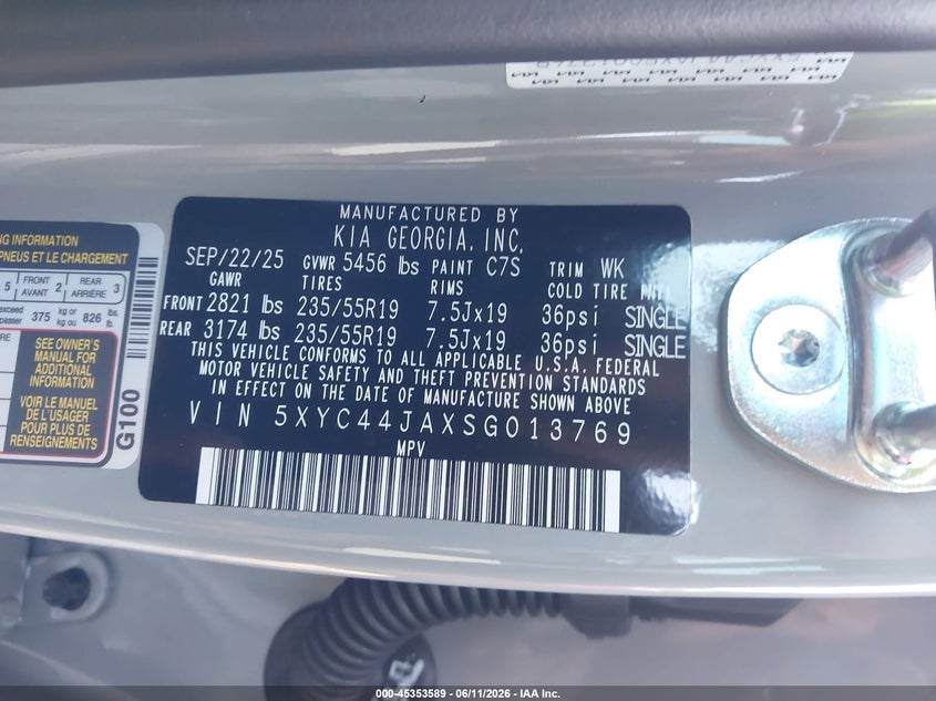 2025 Kia Ev6 Gt-Line Rwd VIN: 5XYC44JAXSG013769 Lot: 45353589