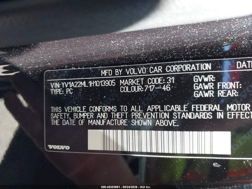 2017 Volvo S90 T6 Inscription VIN: YV1A22ML1H1013905 Lot: 45353691