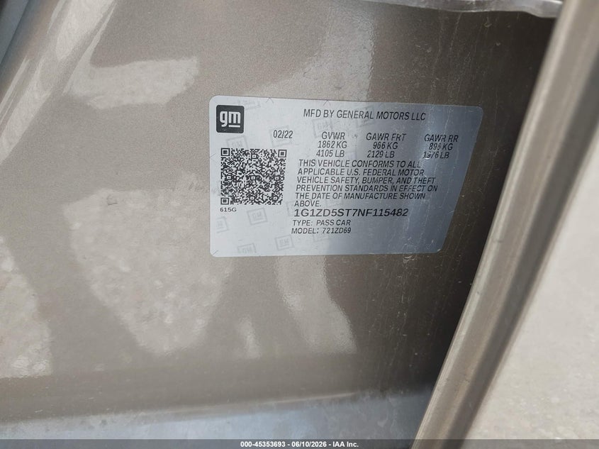 2022 CHEVROLET MALIBU auction photo 7