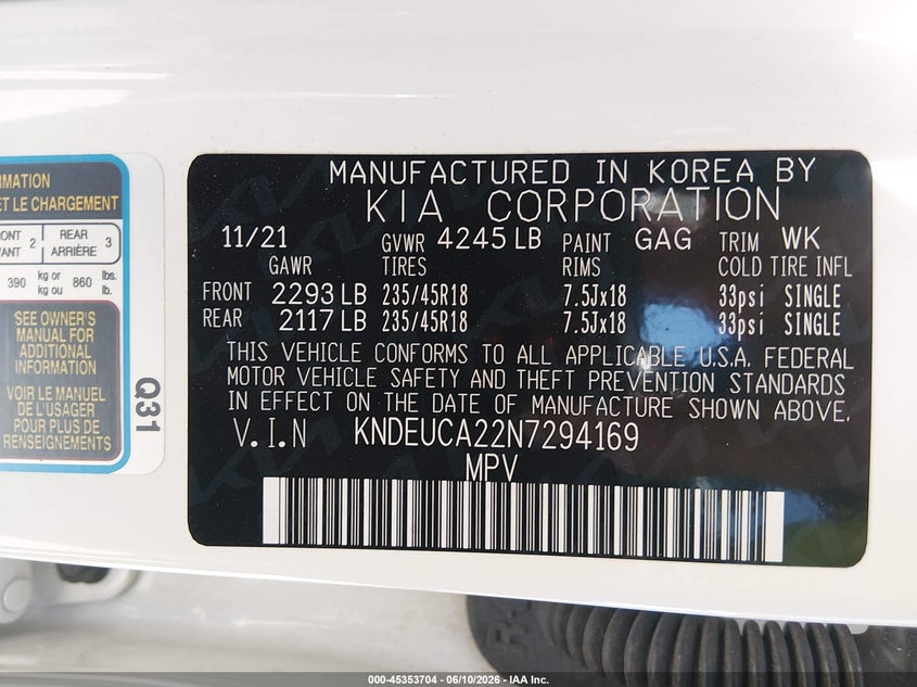 2022 Kia Seltos Nightfall Edition VIN: KNDEUCA22N7294169 Lot: 45353704
