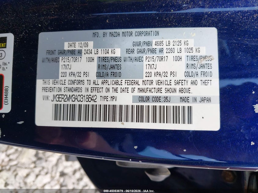 2010 Mazda Cx-7 I Sport VIN: JM3ER2WM3A0318642 Lot: 45353879