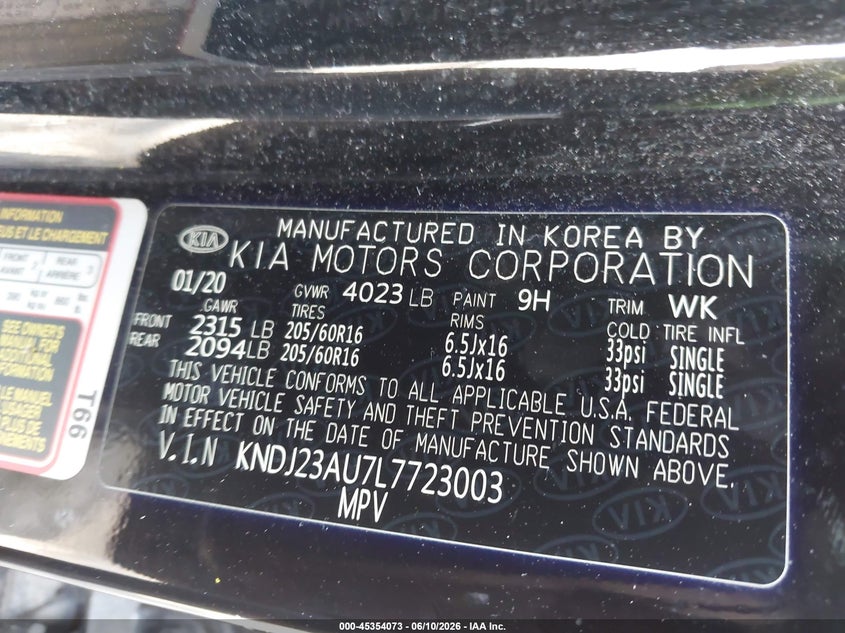 2020 Kia Soul Lx VIN: KNDJ23AU7L7723003 Lot: 45354073