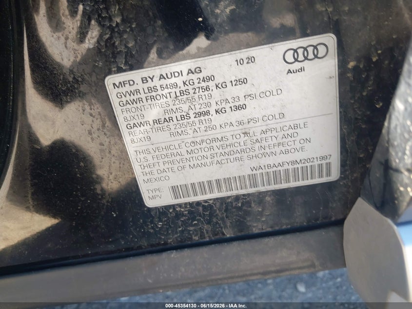 2021 Audi Q5 Premium Plus 45 Tfsi Quattro S Tronic VIN: WA1BAAFY8M2021997 Lot: 45354130