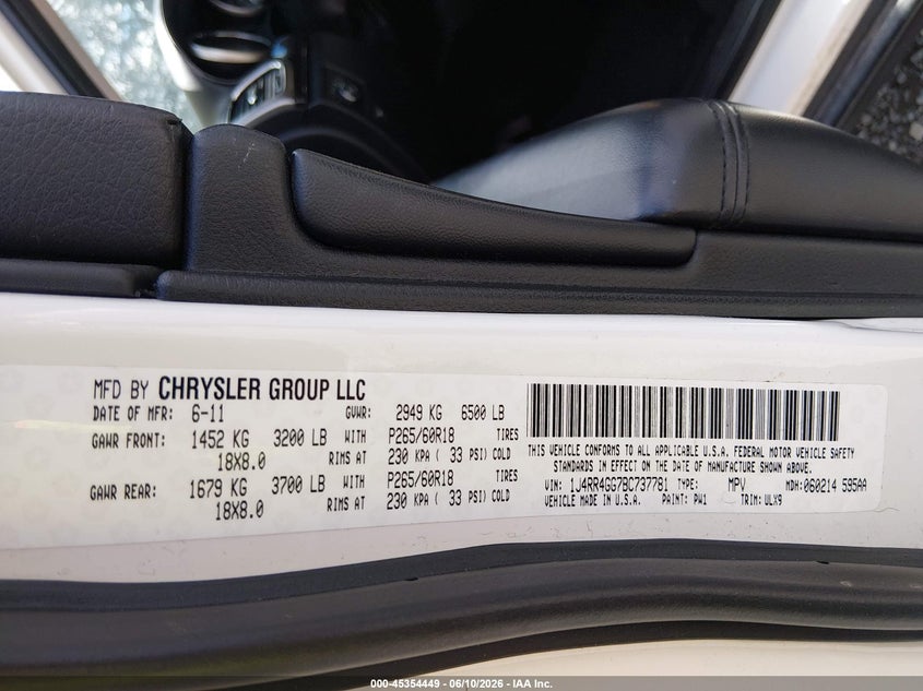 2011 JEEP GRAND CHEROKEE SPORT UTILITY VEHICLE 3.6L V-6 DOHC, VVT, 290HP