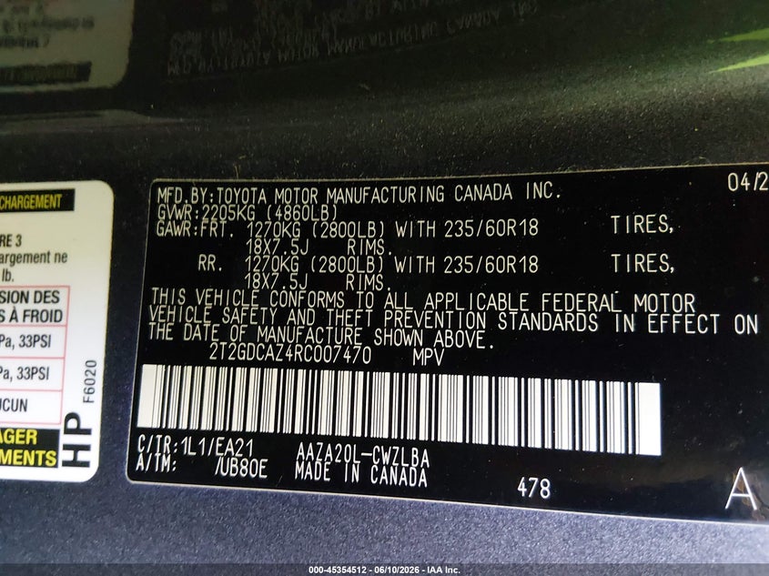 2024 Lexus Nx 250 Premium VIN: 2T2GDCAZ4RC007470 Lot: 45354512