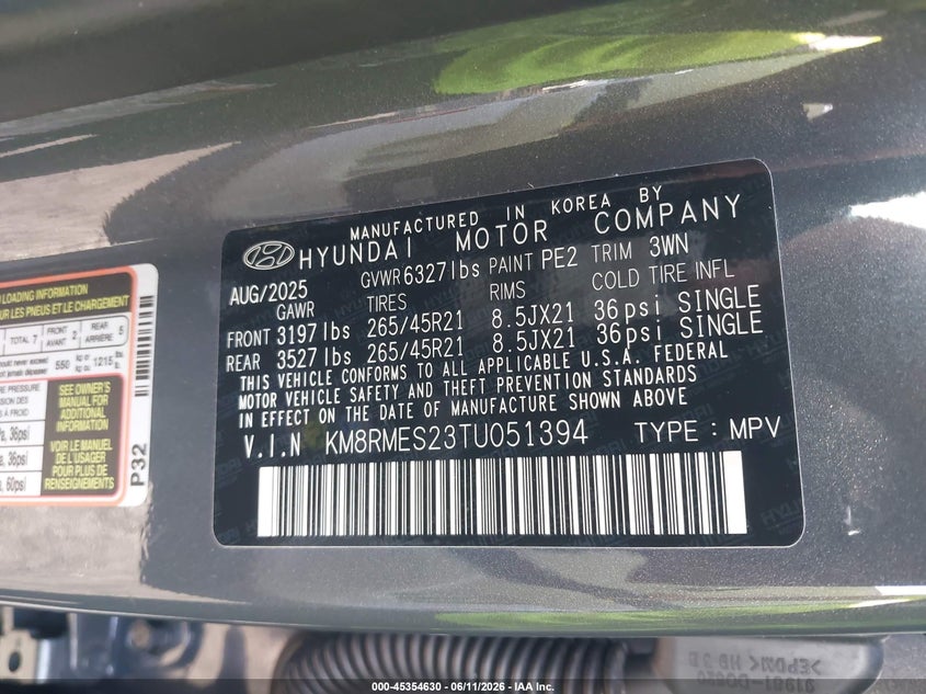 2026 Hyundai Palisade Calligraphy VIN: KM8RMES23TU051394 Lot: 45354630