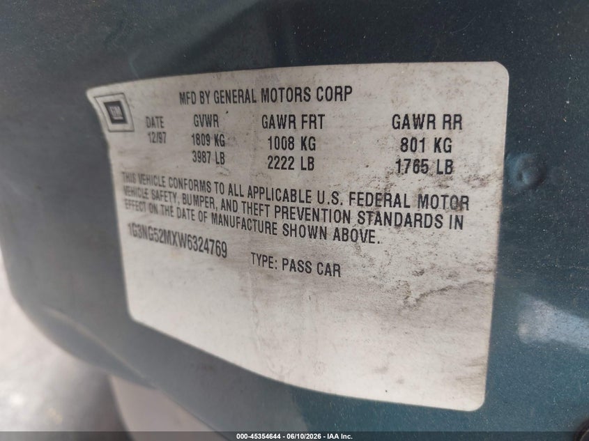 1998 OLDSMOBILE CUTLASS SEDAN 3.1L V-6 150HP