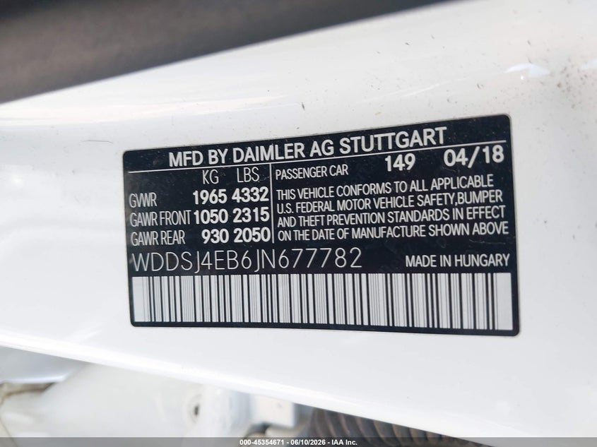2018 Mercedes-Benz Cla 250 VIN: WDDSJ4EB6JN677782 Lot: 45354671