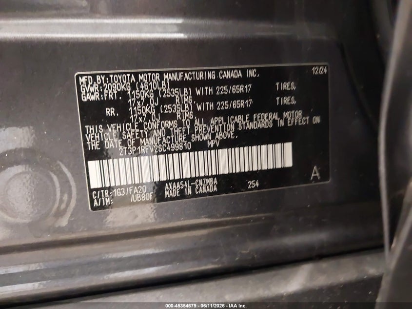 2025 Toyota Rav4 Xle VIN: 2T3P1RFV2SC499810 Lot: 45354679