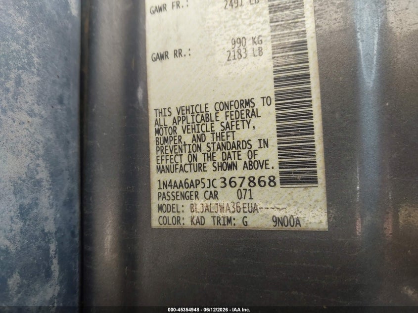 2018 NISSAN MAXIMA SEDAN 3.5L V-6 DOHC, VVT, 300HP