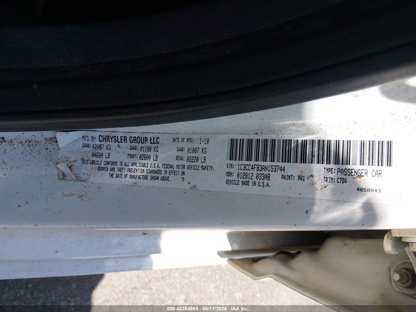 2010 Chrysler Sebring Touring VIN: 1C3CC4FB3AN153744 Lot: 45354965