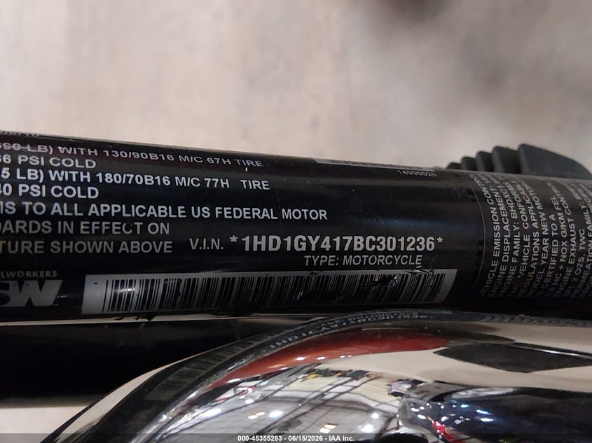2011 Harley-Davidson Fxdf VIN: 1HD1GY417BC301236 Lot: 45355283