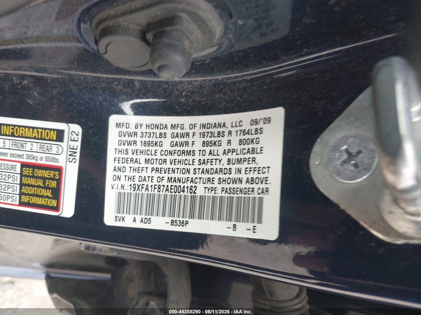 2010 HONDA CIVIC SEDAN 1.8L I-4 VVT, 140HP