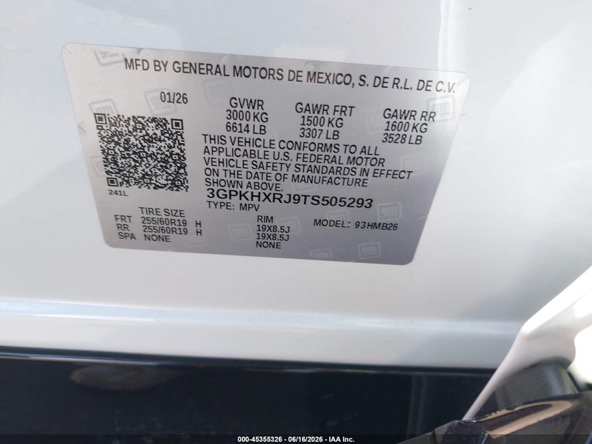 2026 Honda Prologue Touring VIN: 3GPKHXRJ9TS505293 Lot: 45355326