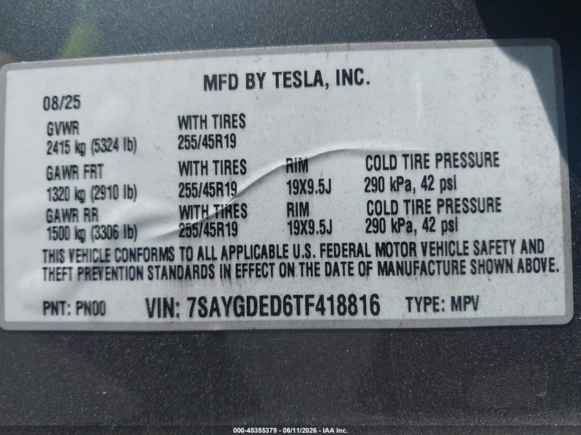 2026 TESLA MODEL Y SPORT UTILITY VEHICLE ELECTRIC