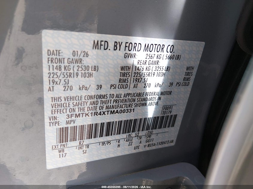 VIN 3FMTK1R4XTMA00331 2026 FORD MUSTANG MACH-E SELECT