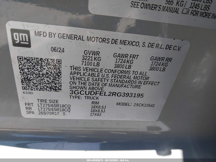 2024 Chevrolet Silverado 1500 4Wd Short Bed Lt Trail Boss VIN: 3GCUDFEL2RG393195 Lot: 45355675