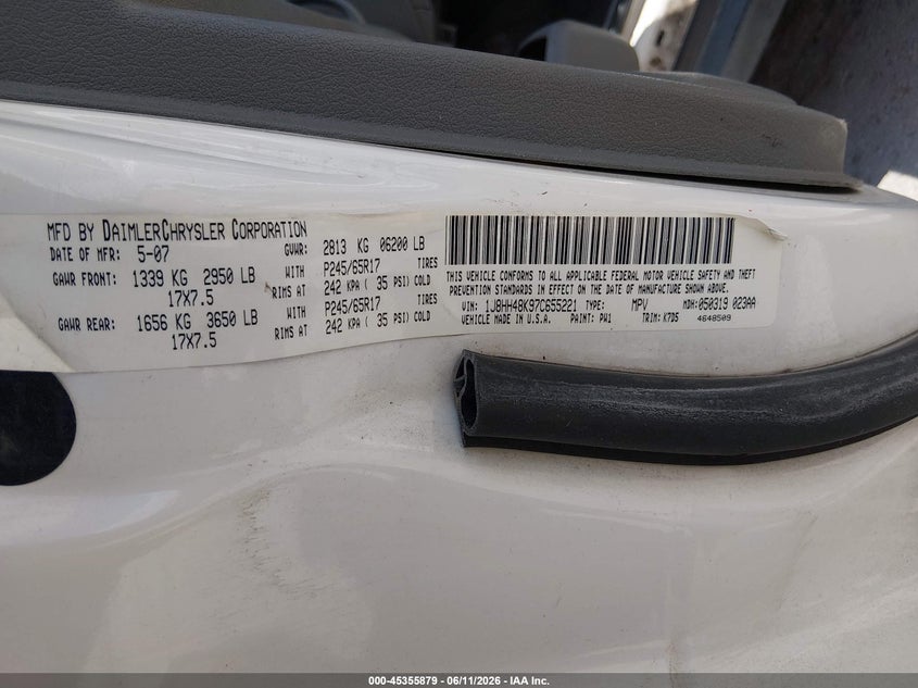 2007 Jeep Commander Sport VIN: 1J8HH48K97C655221 Lot: 45355879