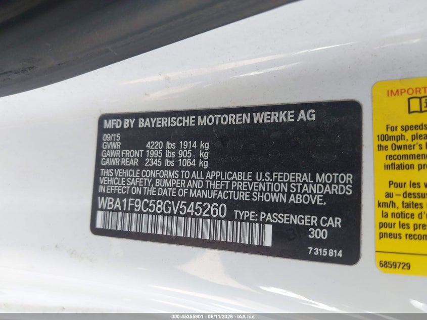 2016 BMW 228I VIN: WBA1F9C58GV545260 Lot: 45355901