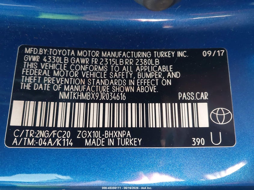 2018 Toyota C-Hr Xle/Xle Premium VIN: NMTKHMBX9JR034616 Lot: 45356111