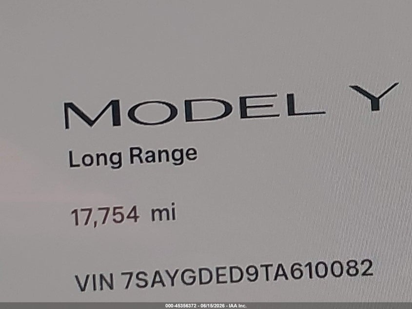 2026 TESLA MODEL Y ELECTRIC(VIN: 7SAYGDED9TA610082