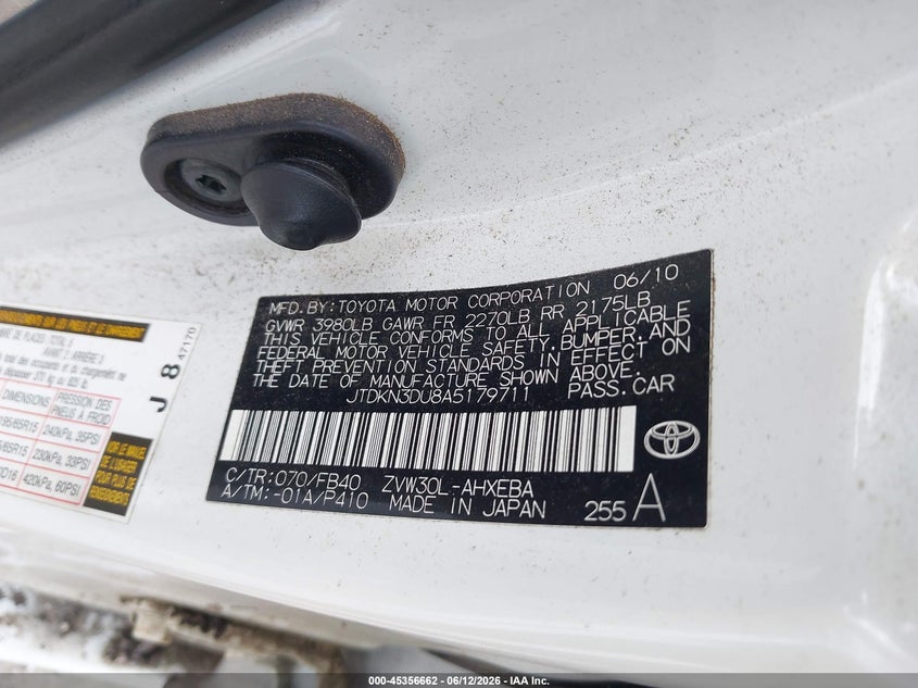 2010 Toyota Prius Iii VIN: JTDKN3DU8A5179711 Lot: 45356662
