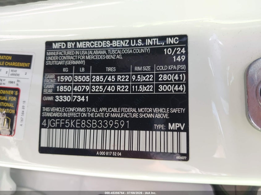 2025 Mercedes-Benz Gls 450 4Matic VIN: 4JGFF5KE8SB339591 Lot: 45356764