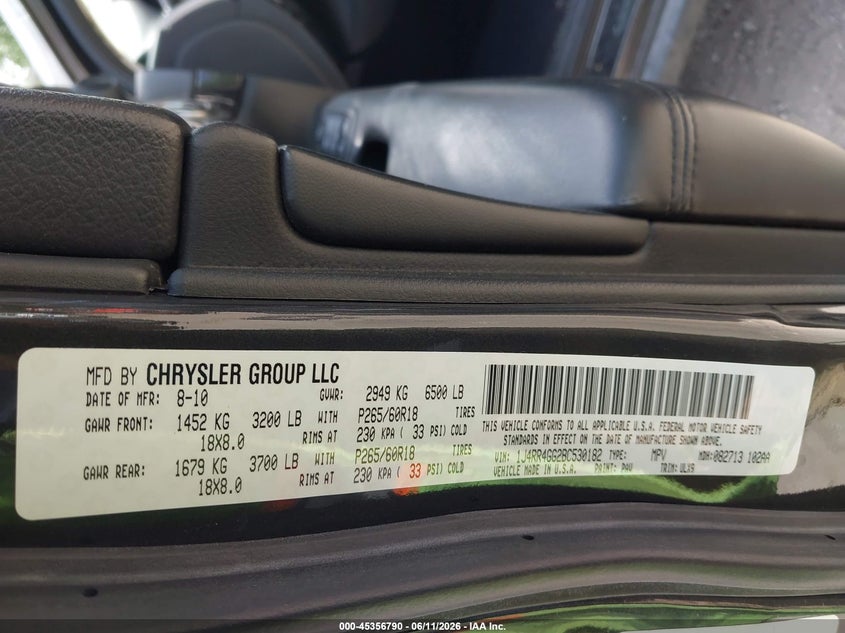 2011 Jeep Grand Cherokee Laredo VIN: 1J4RR4GG2BC530182 Lot: 45356790