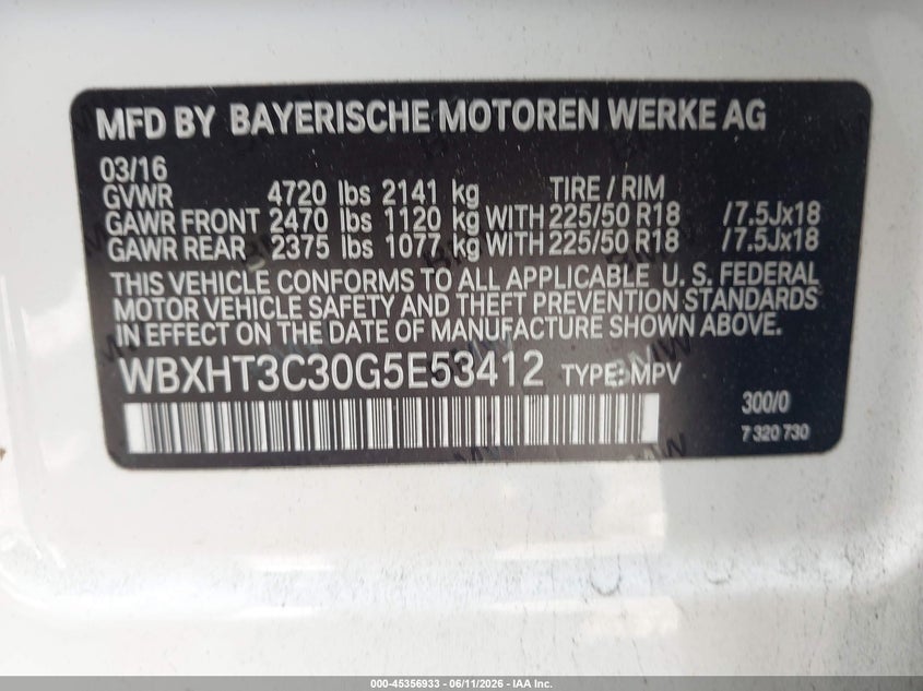 2016 BMW X1 xDrive28I VIN: WBXHT3C30G5E53412 Lot: 45356933