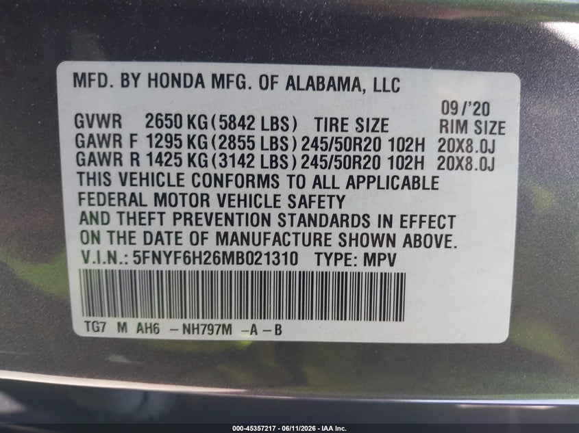 2021 HONDA PILOT SPORT UTILITY VEHICLE 3.5L V-6 DI, VVT, 280HP