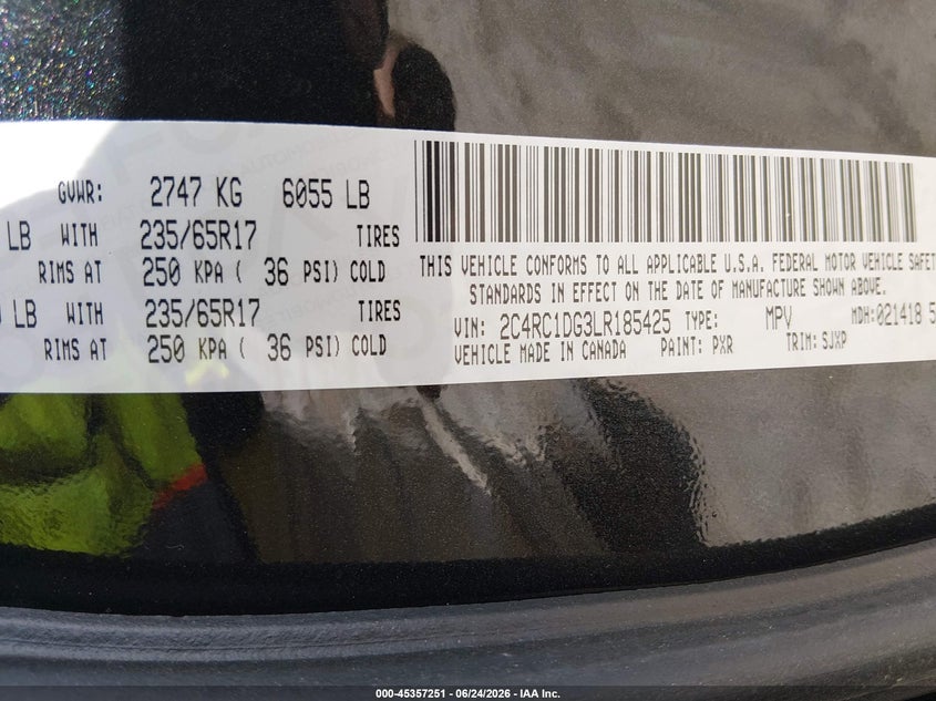2020 Chrysler Voyager Lxi VIN: 2C4RC1DG3LR185425 Lot: 45357251