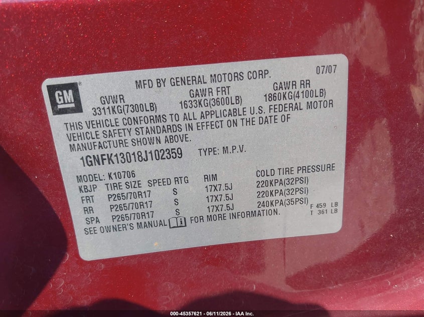 2008 CHEVROLET TAHOE SPORT UTILITY VEHICLE 5.3L V-8 320HP