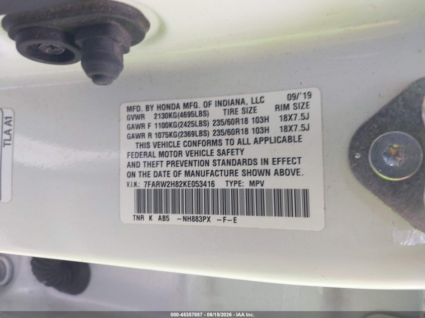2019 HONDA CR-V EX-L — Photo 9