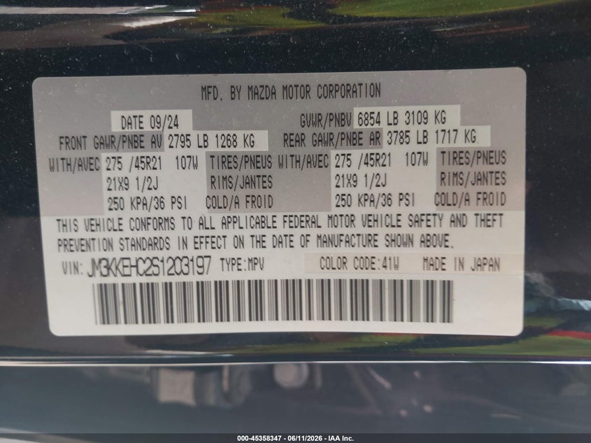 2025 Mazda Cx-90 3.3 Turbo S Premium Plus Package VIN: JM3KKEHC2S1203197 Lot: 45358347