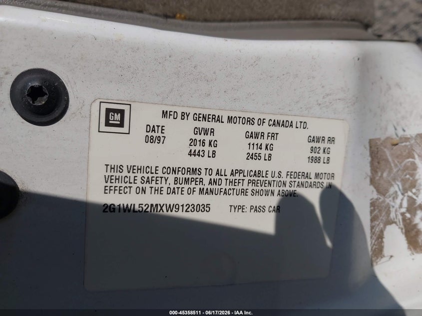 1998 Chevrolet Lumina VIN: 2G1WL52MXW9123035 Lot: 45358511