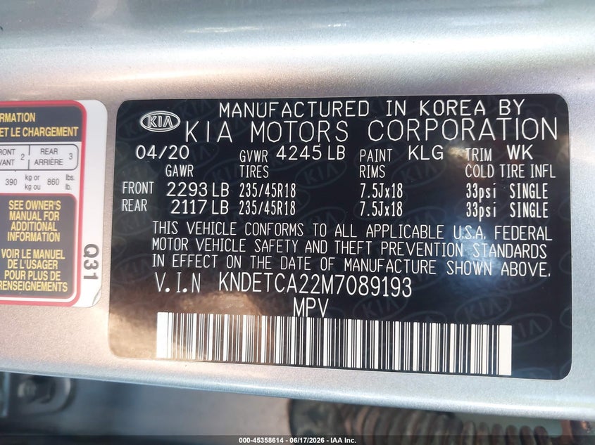 2021 Kia Seltos Sx Turbo VIN: KNDETCA22M7089193 Lot: 45358614
