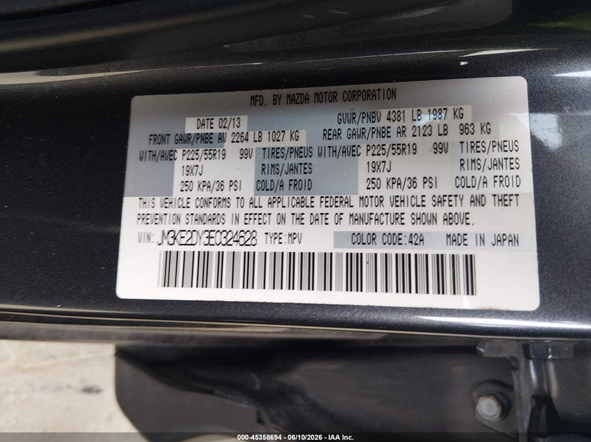 2014 Mazda Cx-5 Grand Touring VIN: JM3KE2DY3E0324628 Lot: 45358694