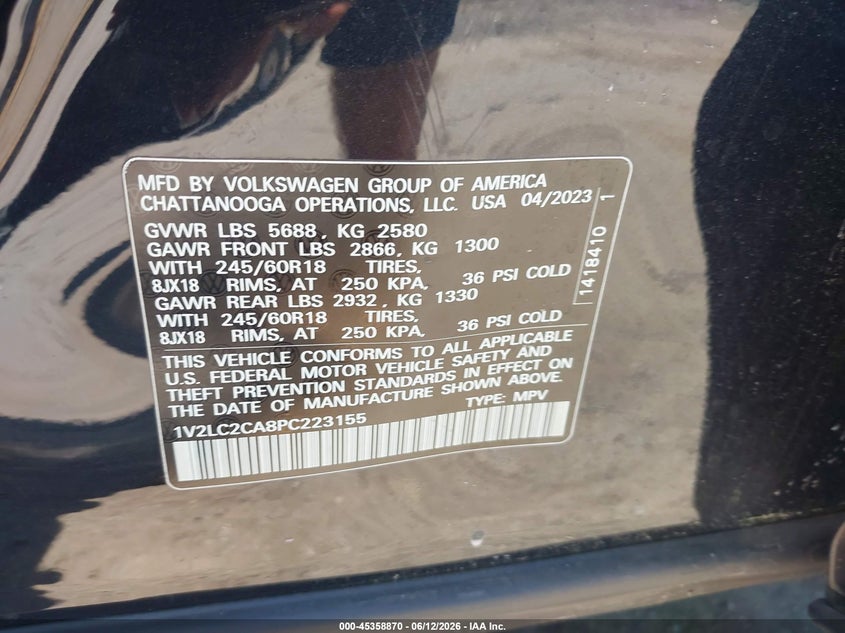2023 Volkswagen Atlas Cross Sport 2.0T Se VIN: 1V2LC2CA8PC223155 Lot: 45358870