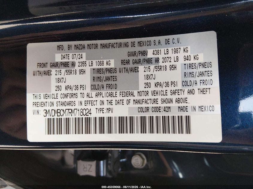 2024 Mazda Cx-30 2.5 S Preferred Package VIN: 3MVDMBCM7RM718024 Lot: 45359066