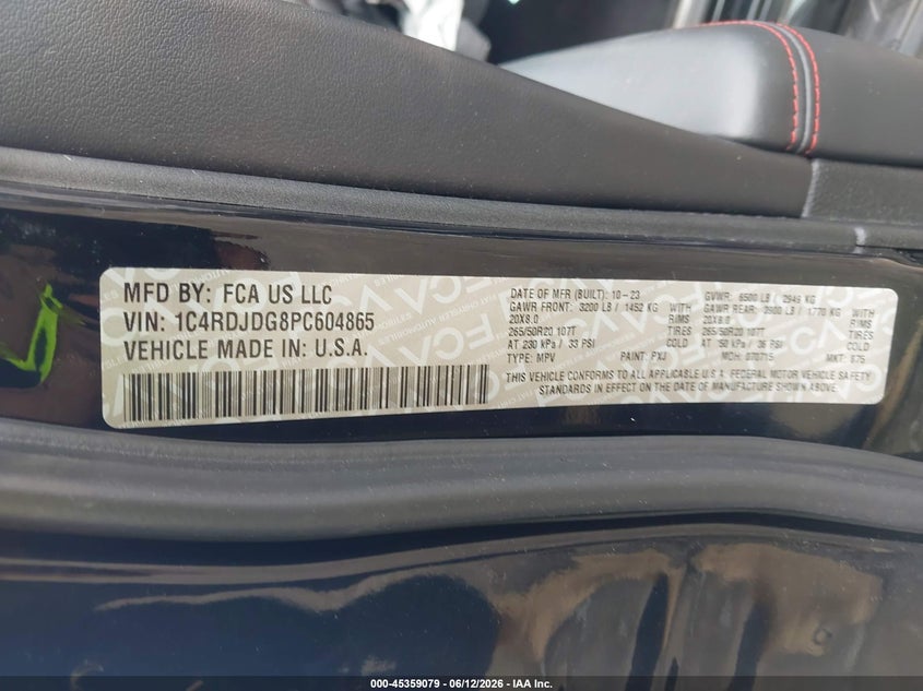 2023 Dodge Durango Gt Premium Awd VIN: 1C4RDJDG8PC604865 Lot: 45359079