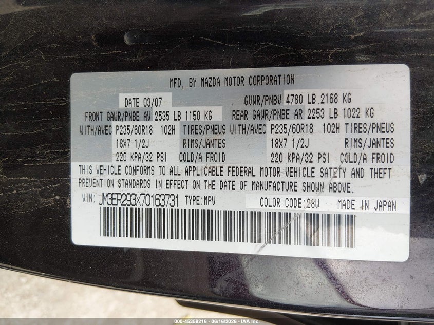 2007 Mazda Cx-7 Sport VIN: JM3ER293X70163731 Lot: 45359216