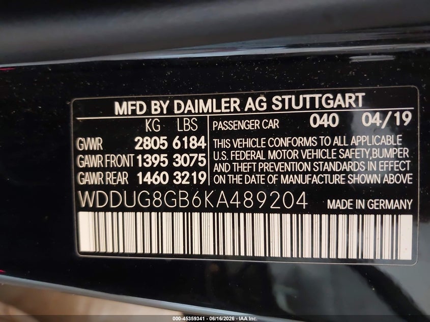 2019 Mercedes-Benz S 560 4Matic VIN: WDDUG8GB6KA489204 Lot: 45359341