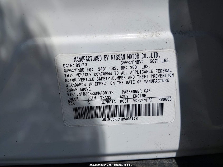 2017 Infiniti Qx50 VIN: JN1BJ0RR4HM409178 Lot: 45359433