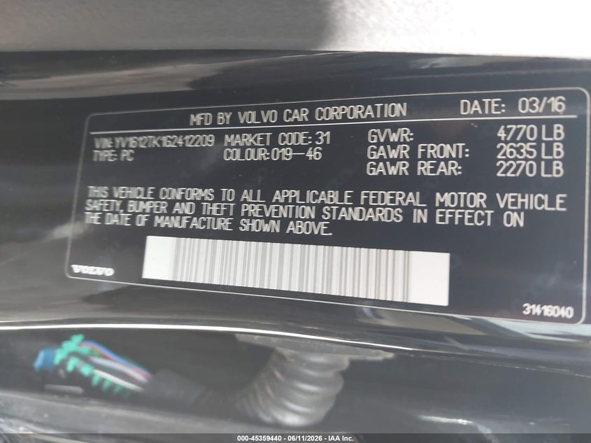 2016 Volvo S60 T5 Premier VIN: YV1612TK1G2412209 Lot: 45359440