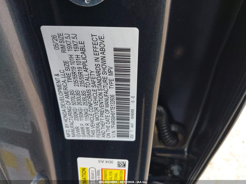 2026 Honda Cr-V Hybrid Awd Sport Touring VIN: 7FARS6H91TE132606 Lot: 45359966