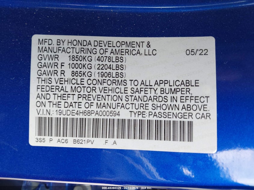 2023 Acura Integra A-Spec Technology VIN: 19UDE4H68PA000594 Lot: 45360329